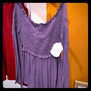 Off shoulder long sleeve purple top